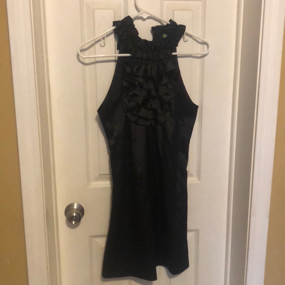 Black ruffle front mini dress